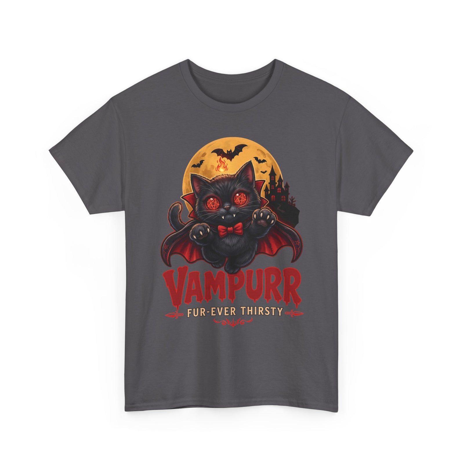 Vampurr Fur-Ever Thirsty Cat T-Shirt — Spooky Halloween Vampire Tee