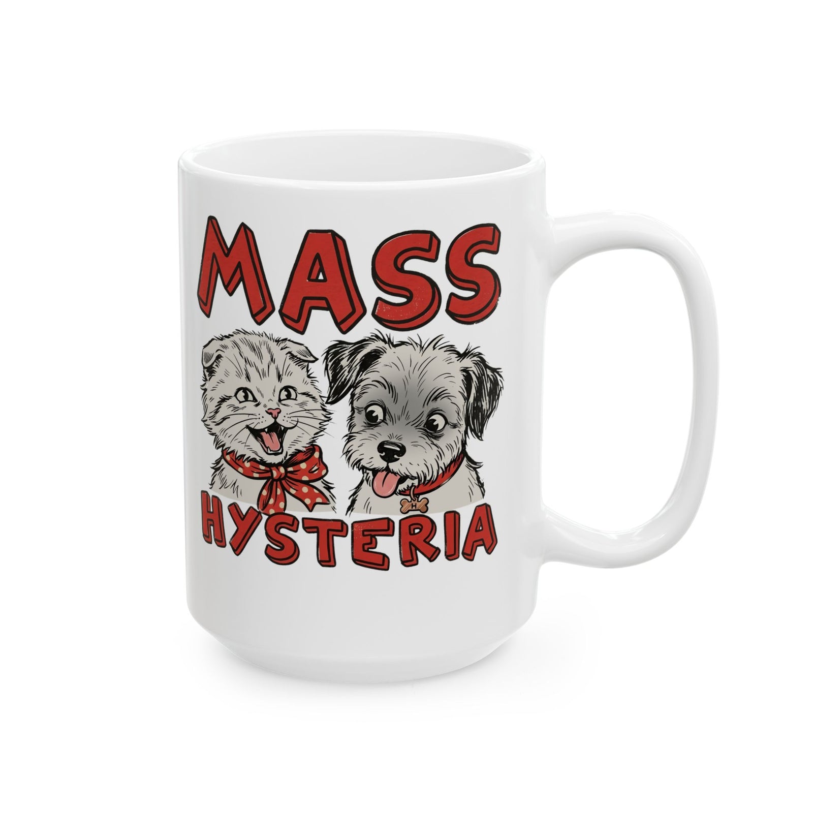 Cat & Dog Mass Hysteria Mug Funny Puppy & Kitten Line Art Ceramic Mug