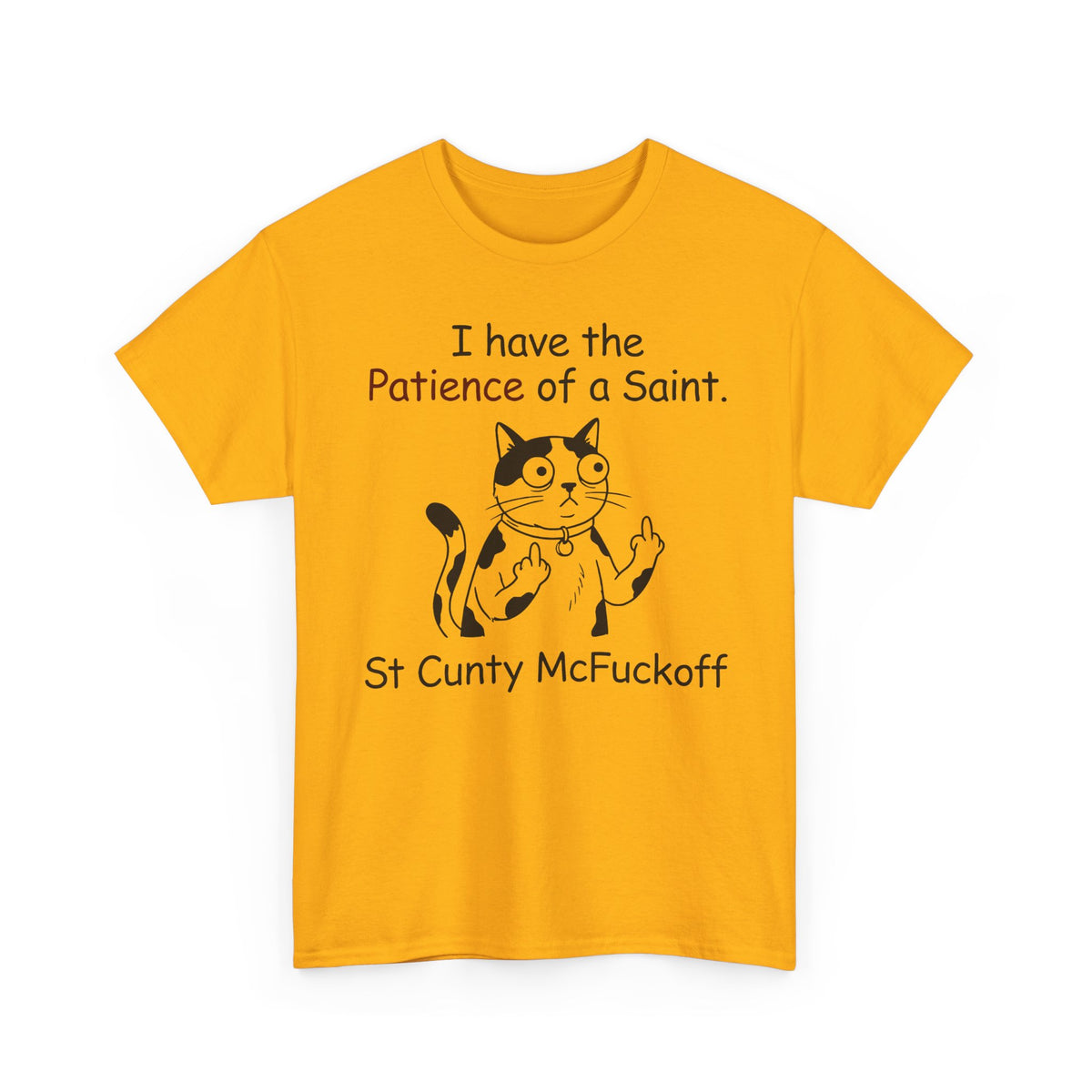 I Have the Patience of a Saint 'St Cunty Mcfuckoff' Cat T-Shirt
