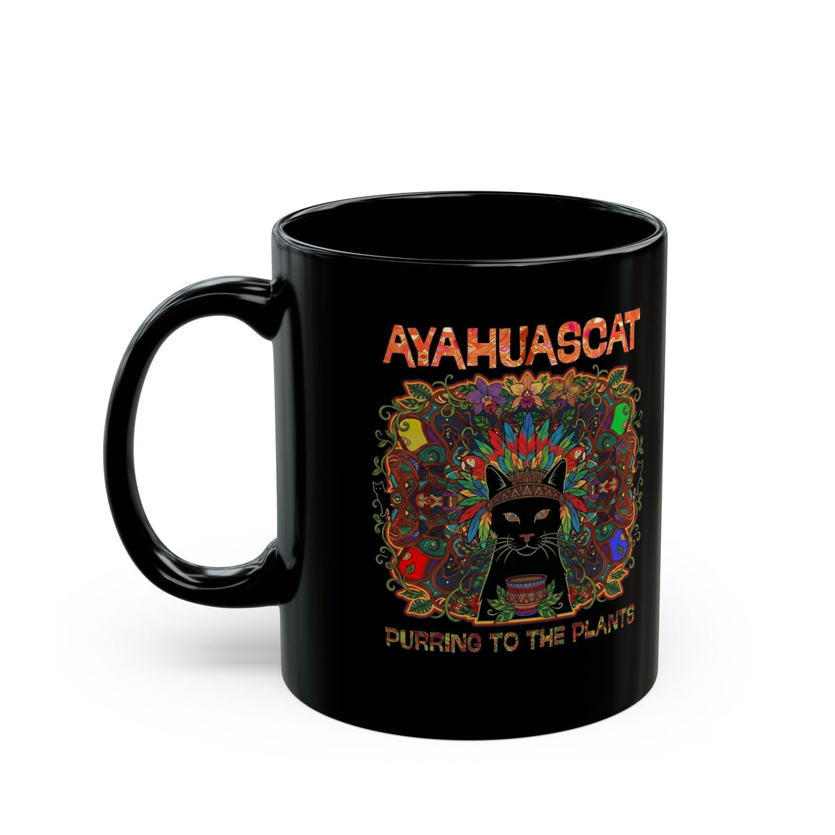 Ayahuascat Black Mug — Psychedelic Cat Mug