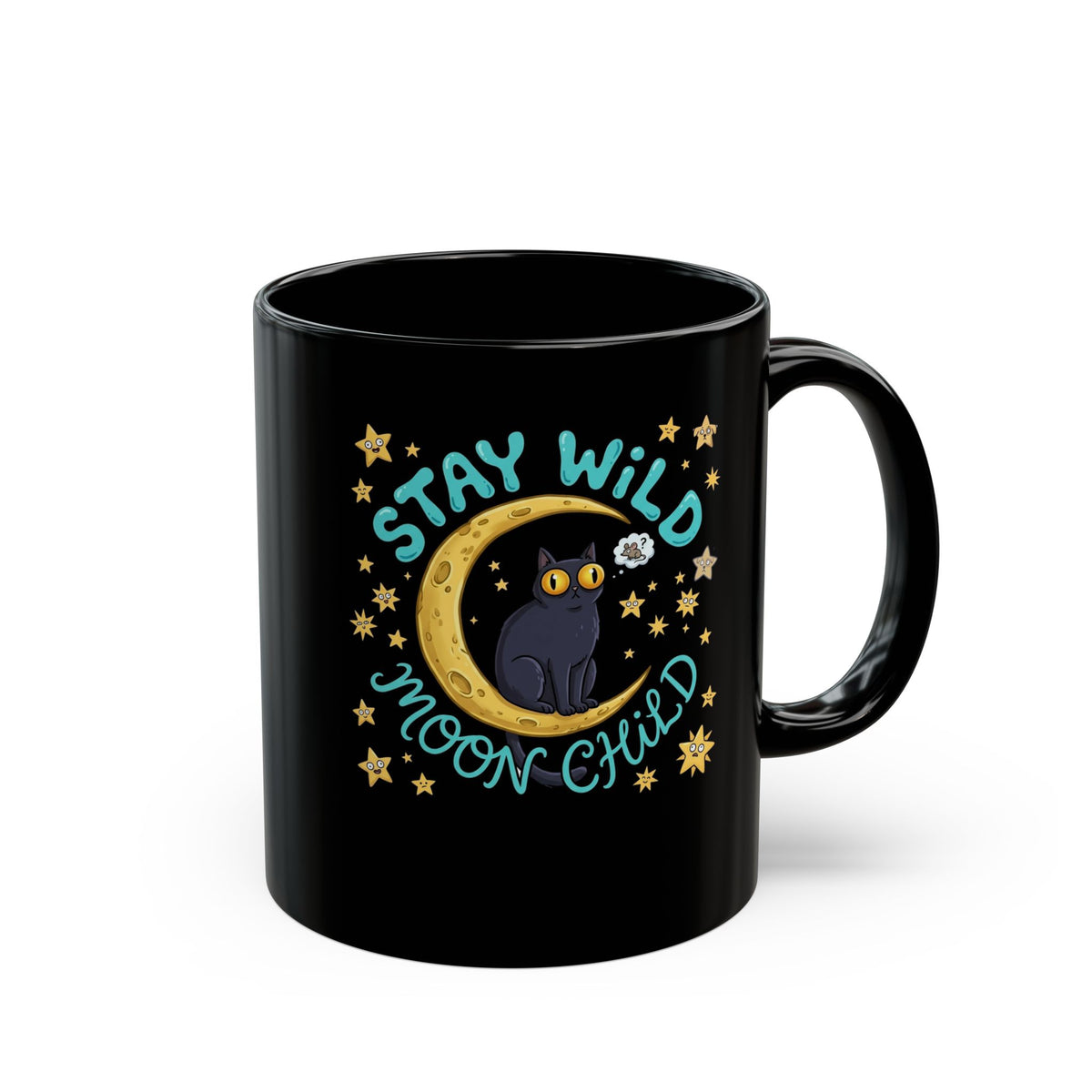 Cat 'Stay Wild Moon Child' Black Mug