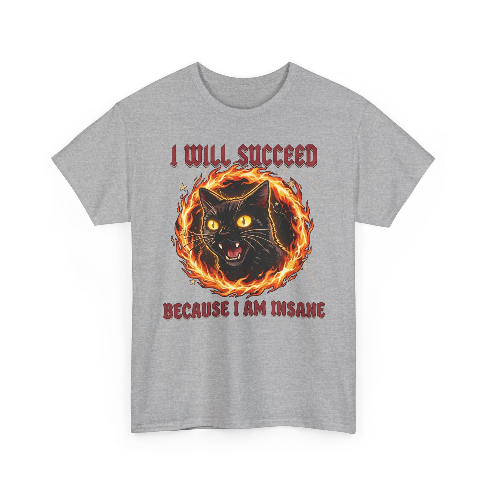 I Will Succeed Because I Am Insane T-Shirt — Heavy Metal Black Cat Graphic Tee