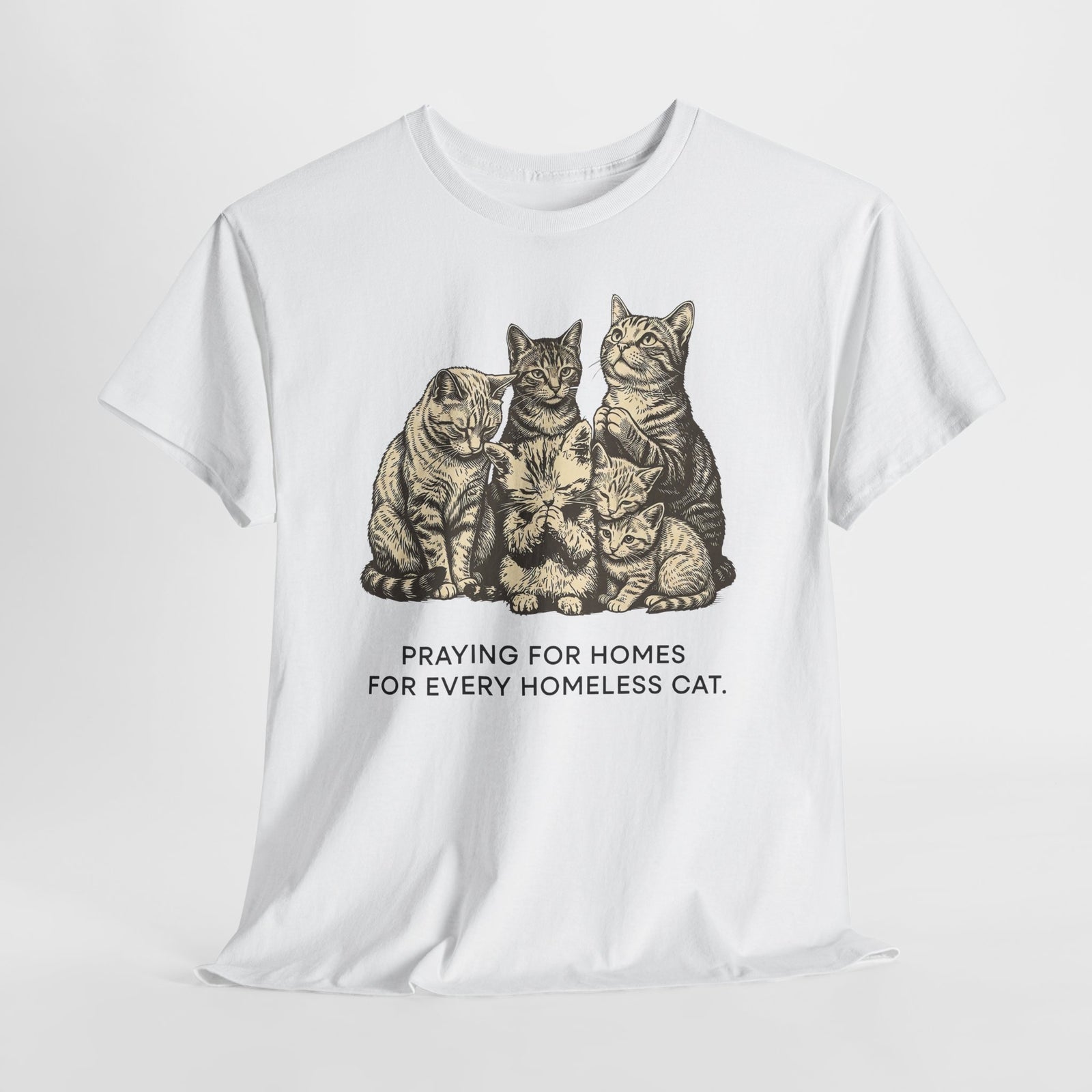 Cat Rescue T-Shirt — "Praying for Homes for Every Homeless Cat" Vintage Cat Rescue Tee