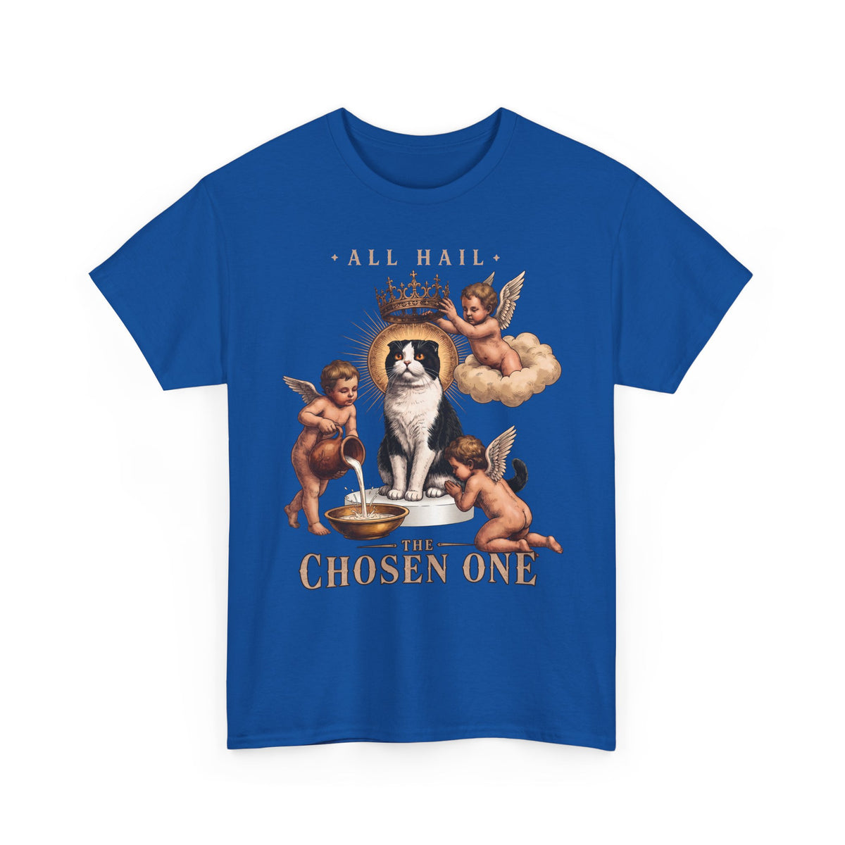 All Hail The Chosen One T-Shirt — Funny Tuxedo Cat Cherub Art Tee
