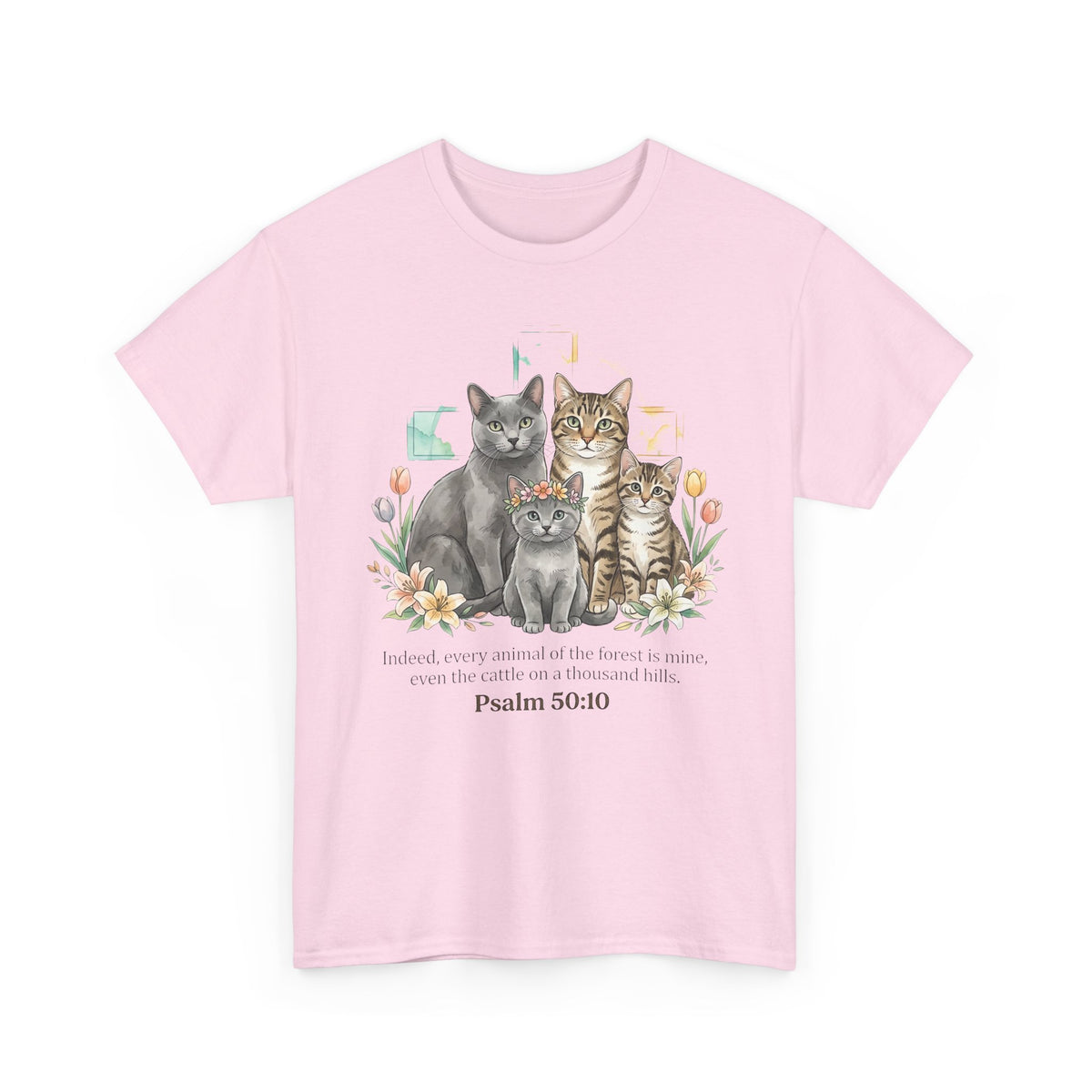 Cat Family Psalm 50:10 Floral T-Shirt — Christian Pet Lover Tee