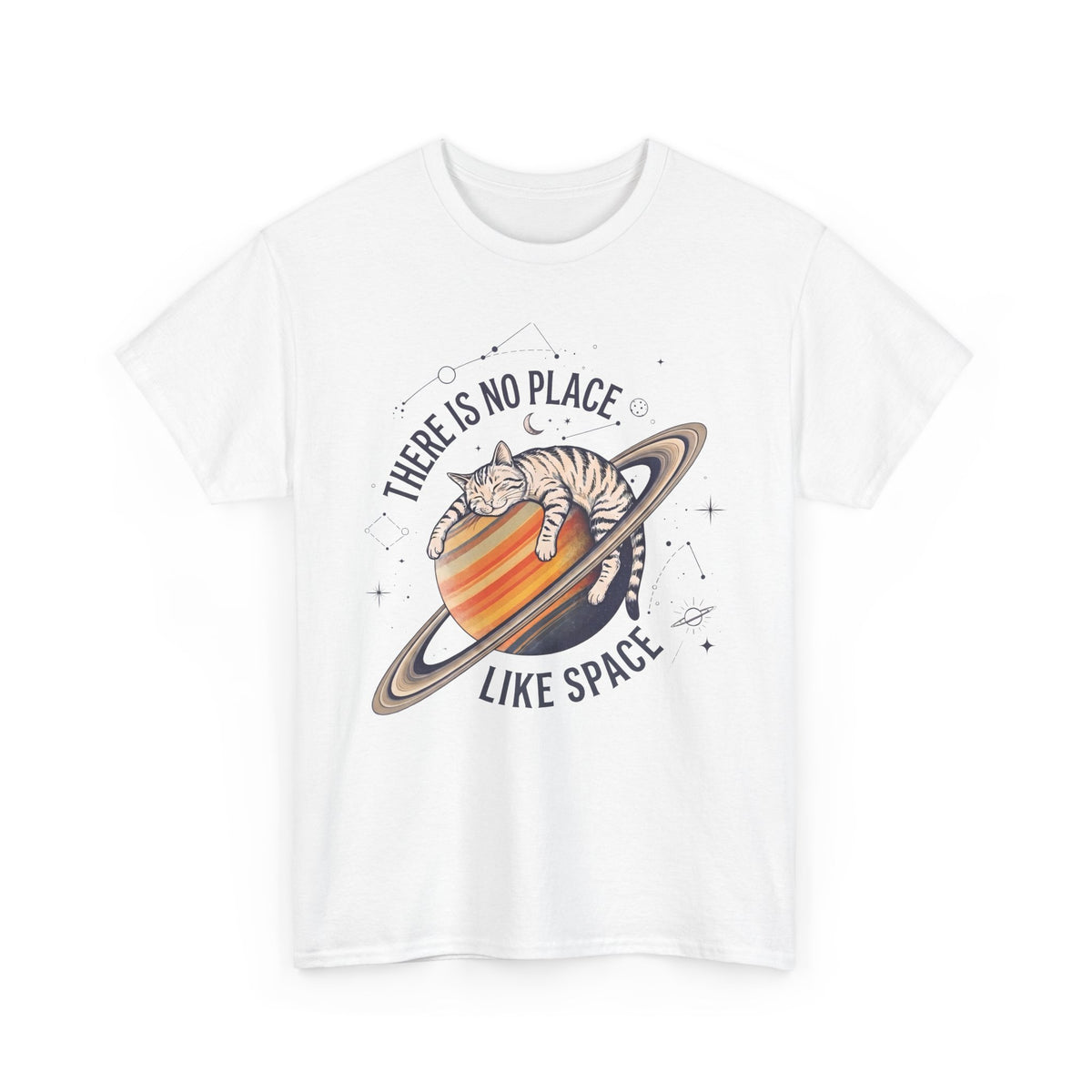 There Is No Place Like Space T-Shirt — Funny Sleeping Cat Saturn Tee