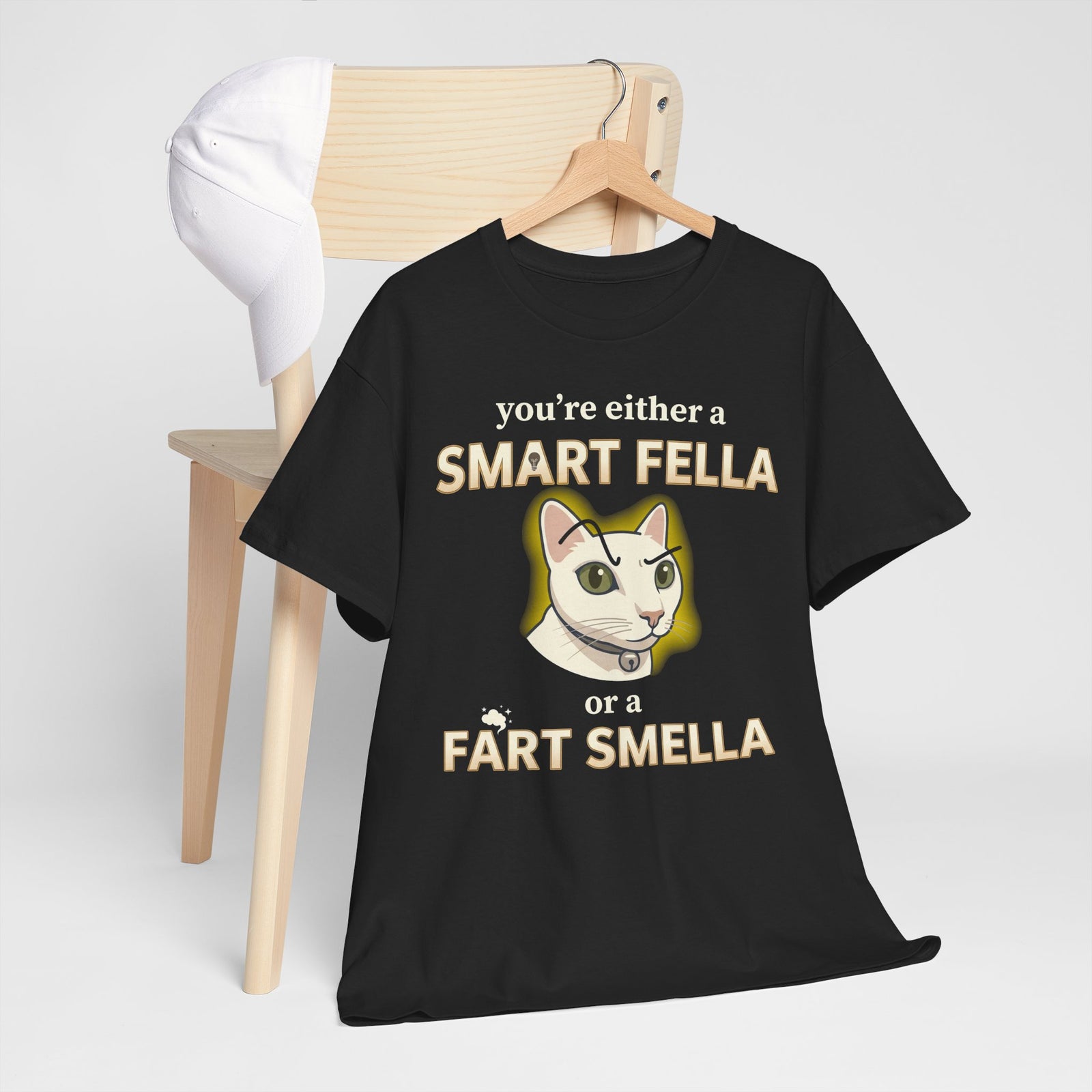 Funny Cat Tee — "You're Either a Smart Fella or a Fart Smella"