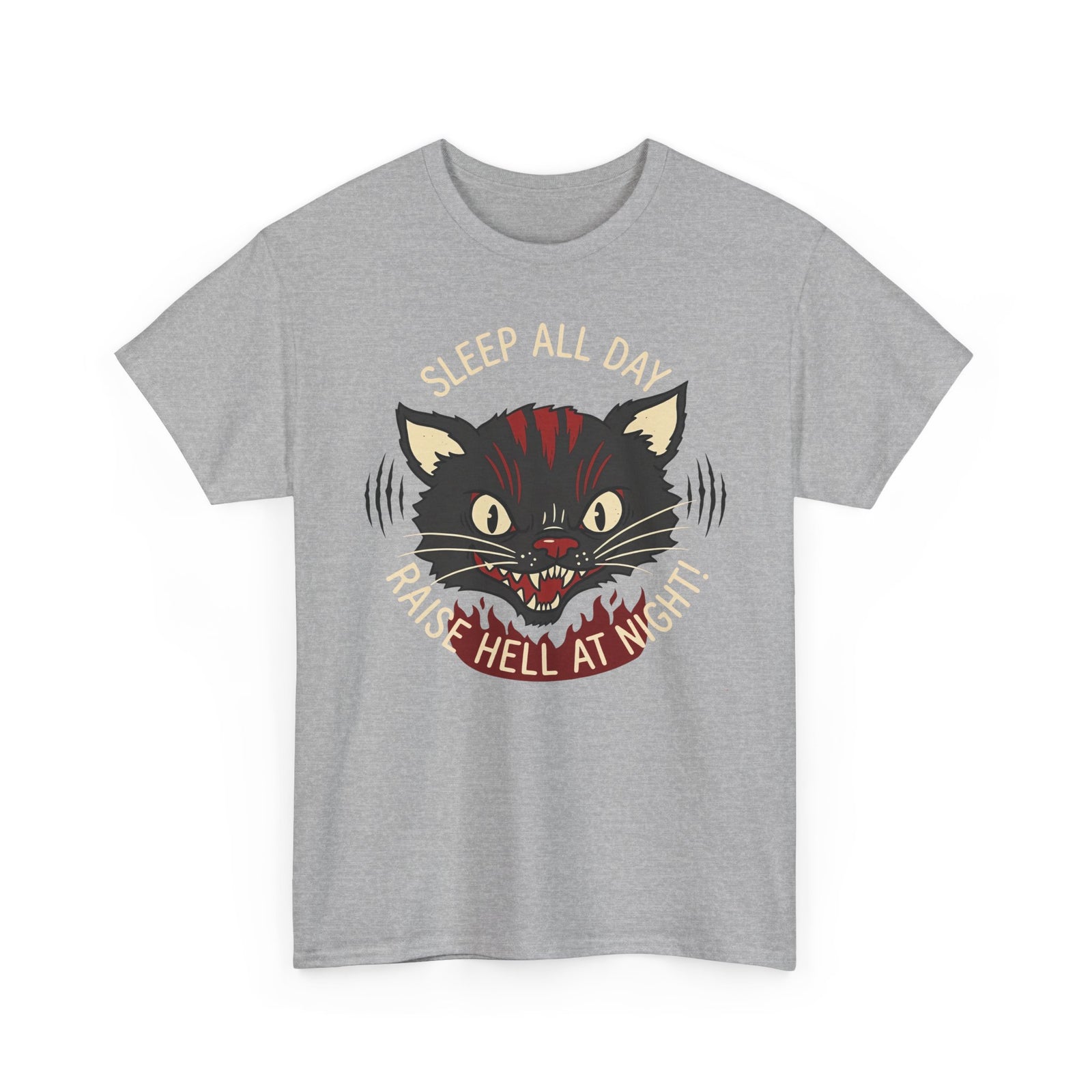 Funny Cat 'Sleep All Day, Raise Hell At Night' T-Shirt