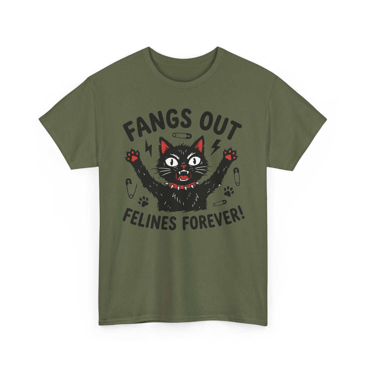 Fangs Out Felines Forever Tee — Cat Lover Graphic T‑Shirt