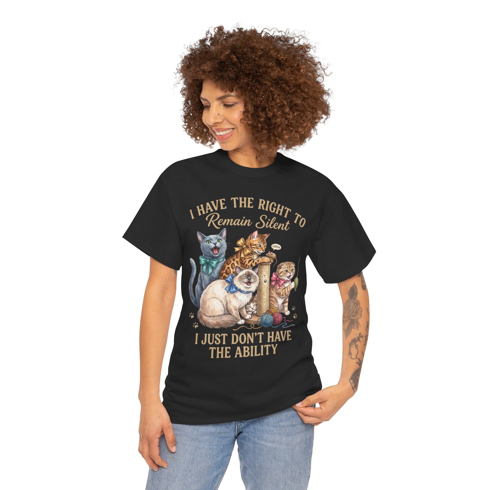 Cat Graphic Tee — "I Have the Right to Remain Silent, I Just Don't Have the Ability"