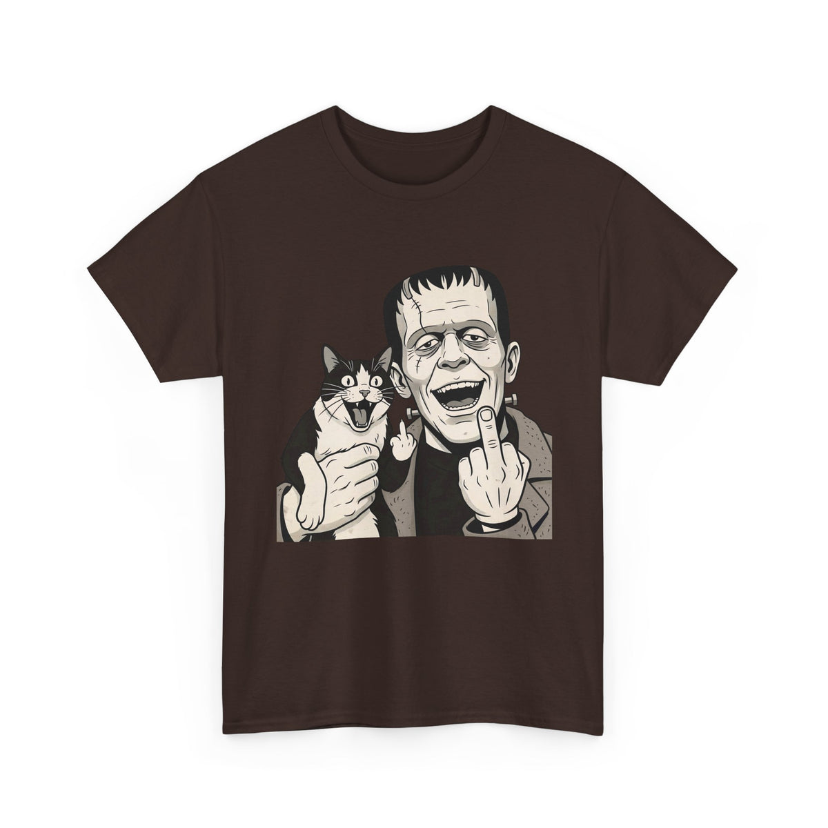 Frankenstein Cat T‑Shirt — Cute Spooky Cat & Frankenstein Design