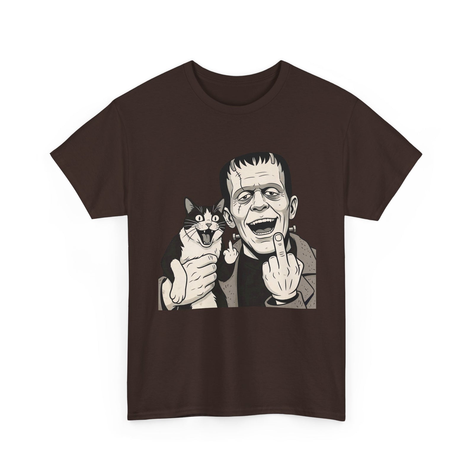 Frankenstein Cat T‑Shirt — Cute Spooky Cat & Frankenstein Design