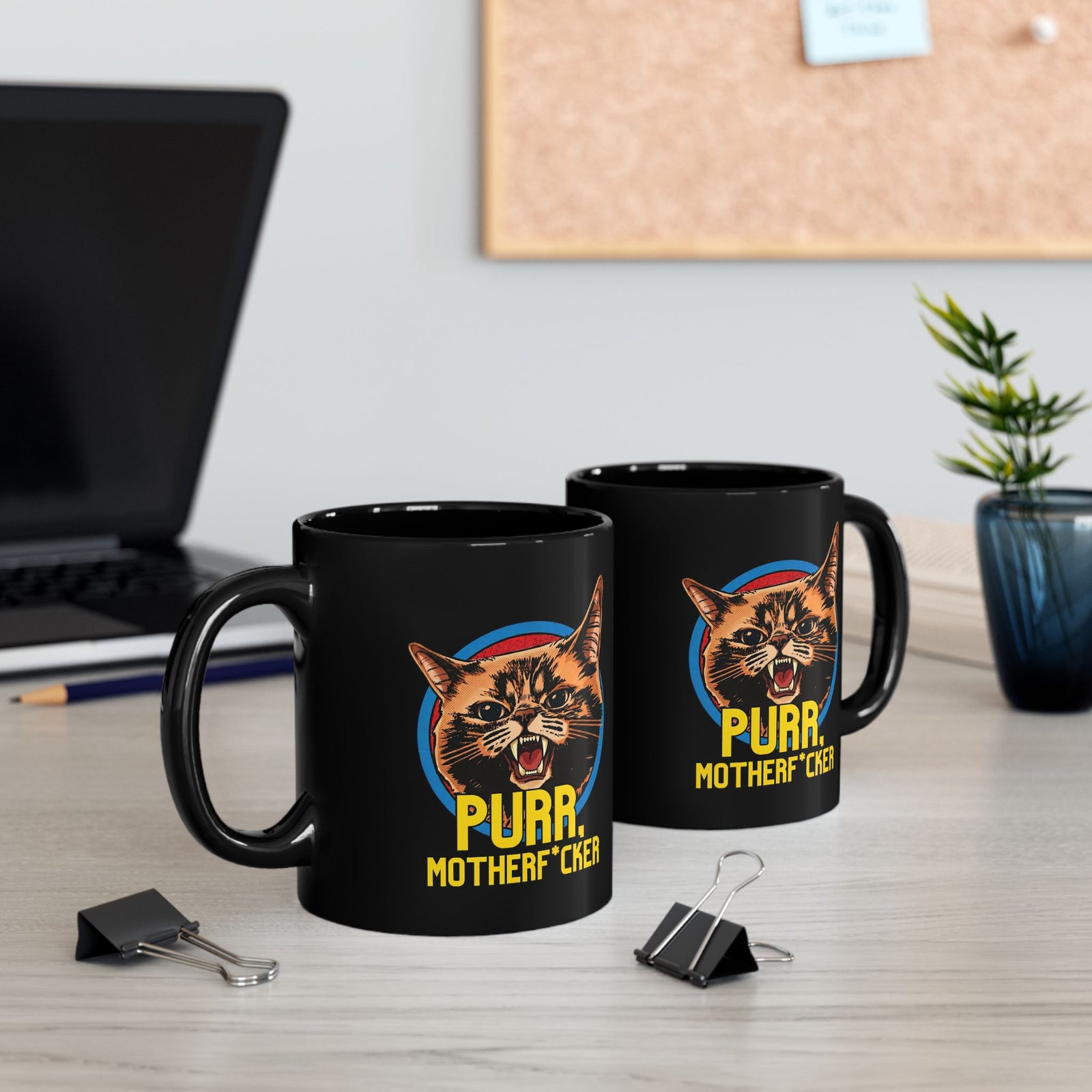 Purr Motherfvcker Black Mug — Funny Angry Cat Graphic Mug
