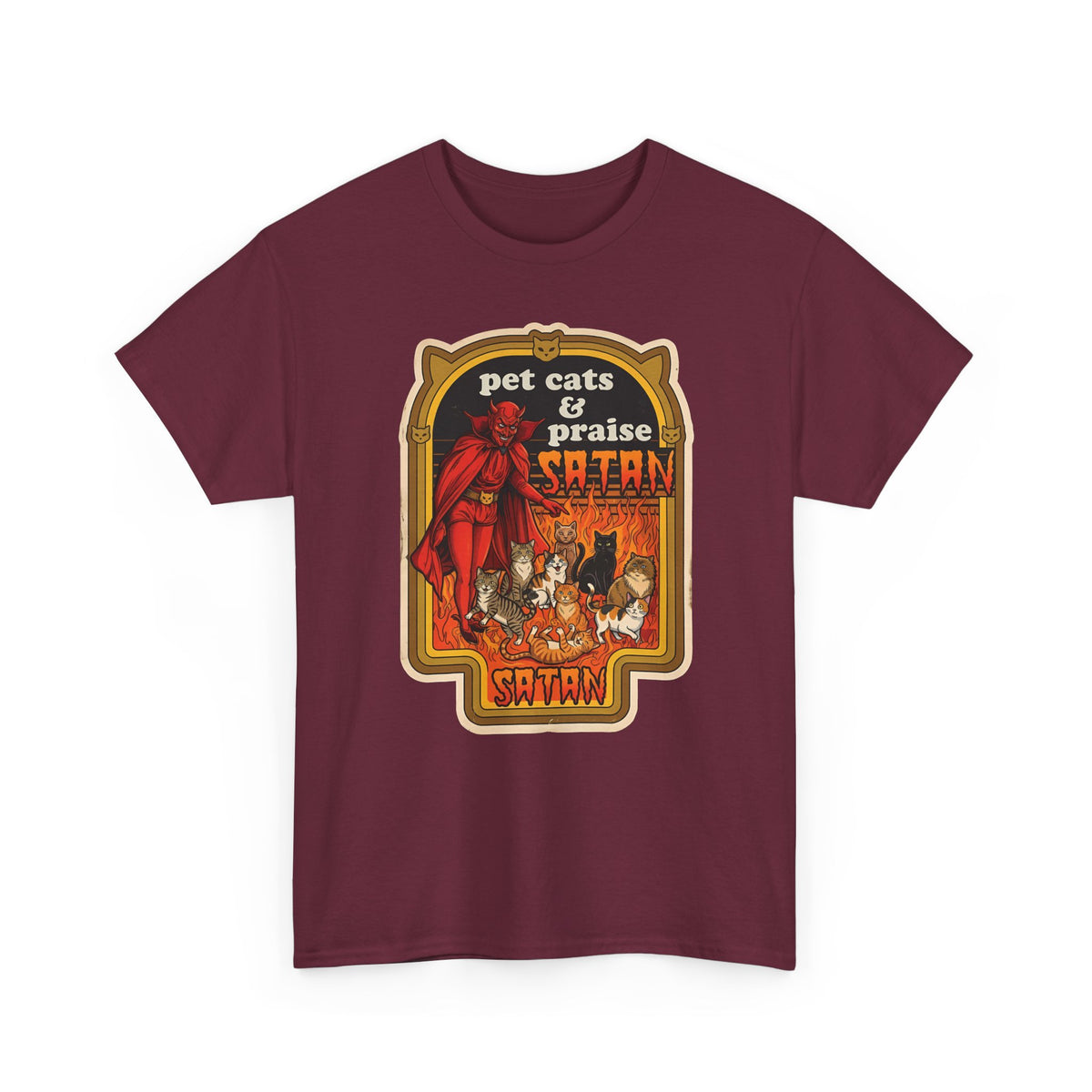Pet Cats and Praise Satan T-Shirt — Gothic Cat Lover Tee