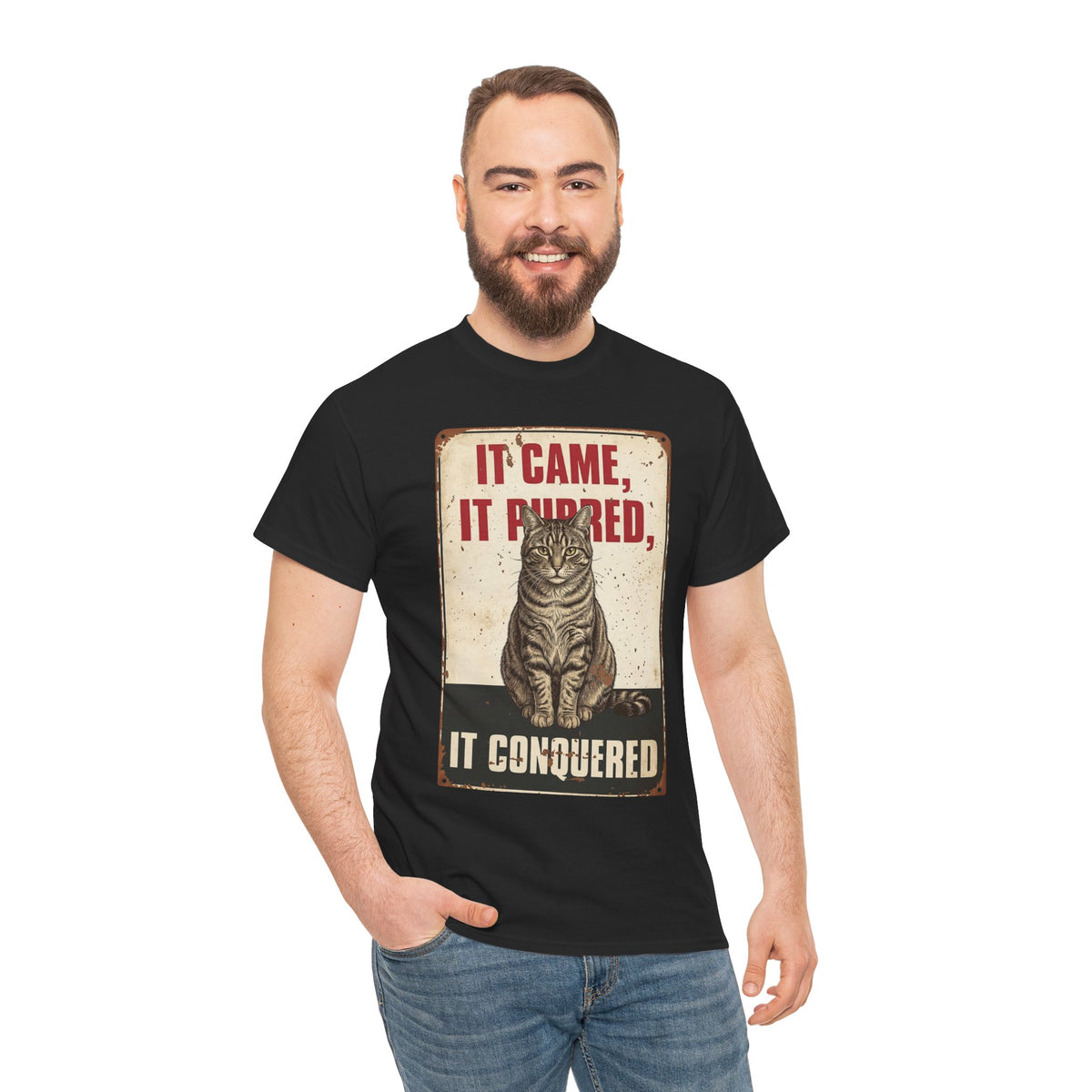 Cat T-Shirt 'It Came, It Purred, It Conquered' Vintage Cat Graphic Tee