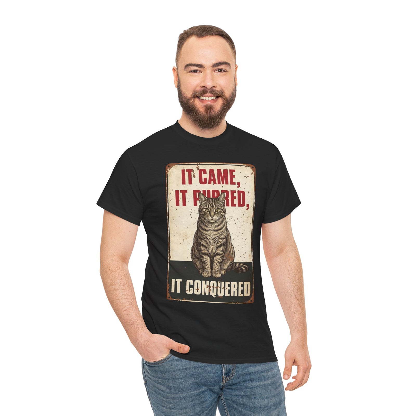 Cat T-Shirt 'It Came, It Purred, It Conquered' Vintage Cat Graphic Tee