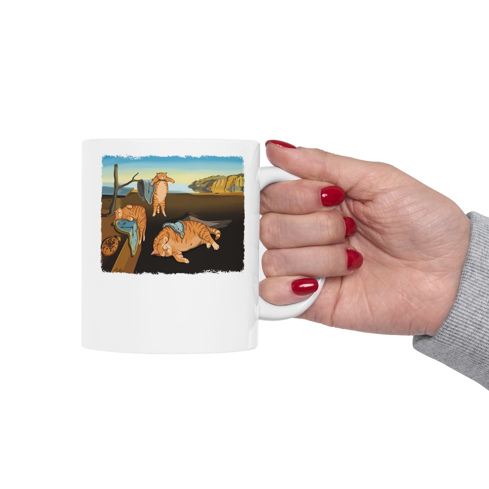 The Purrsistence of Memory Ceramic Mug — Surreal Cat Art Mug