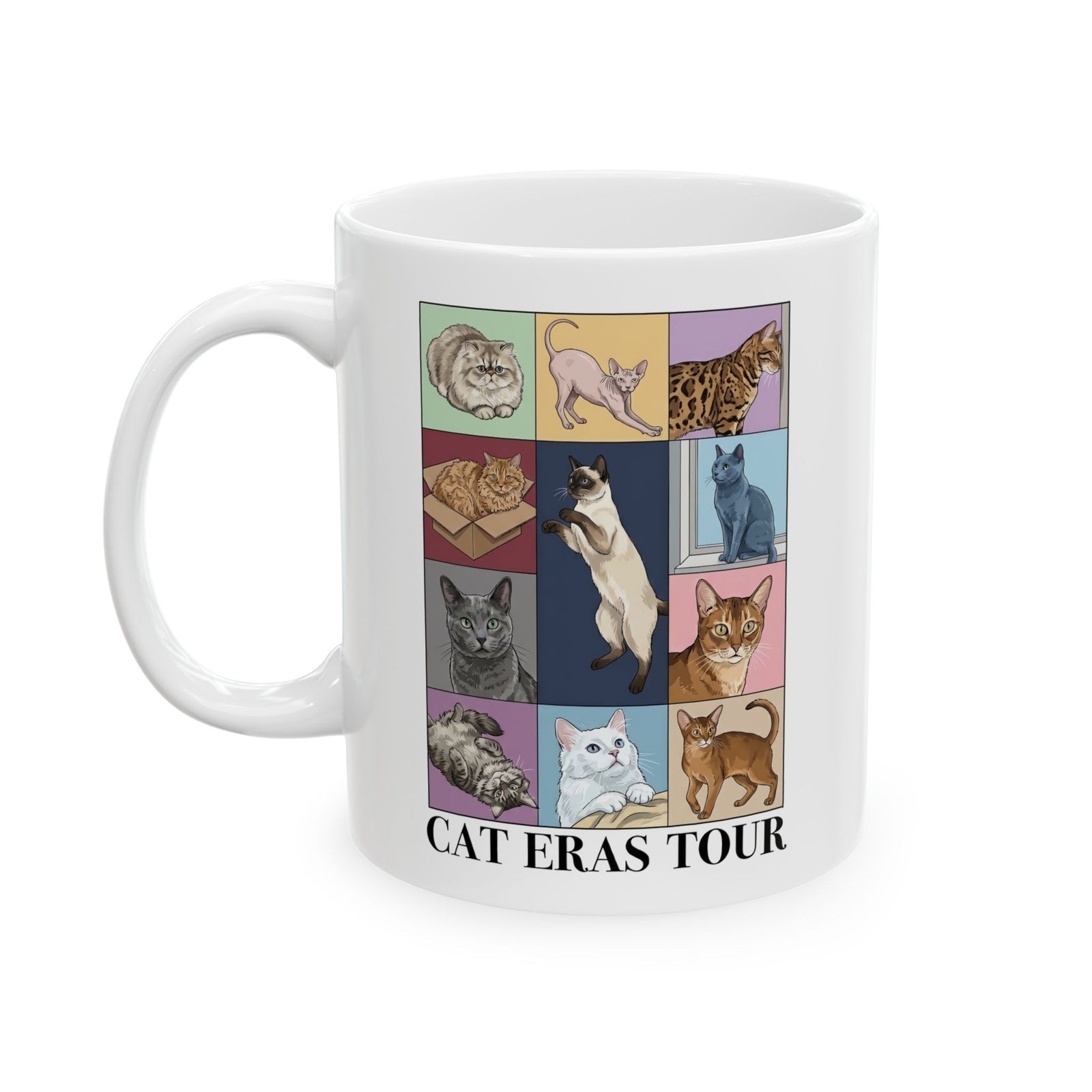Cat Eras Tour Ceramic Mug — Retro Band Mug for Cat Lovers