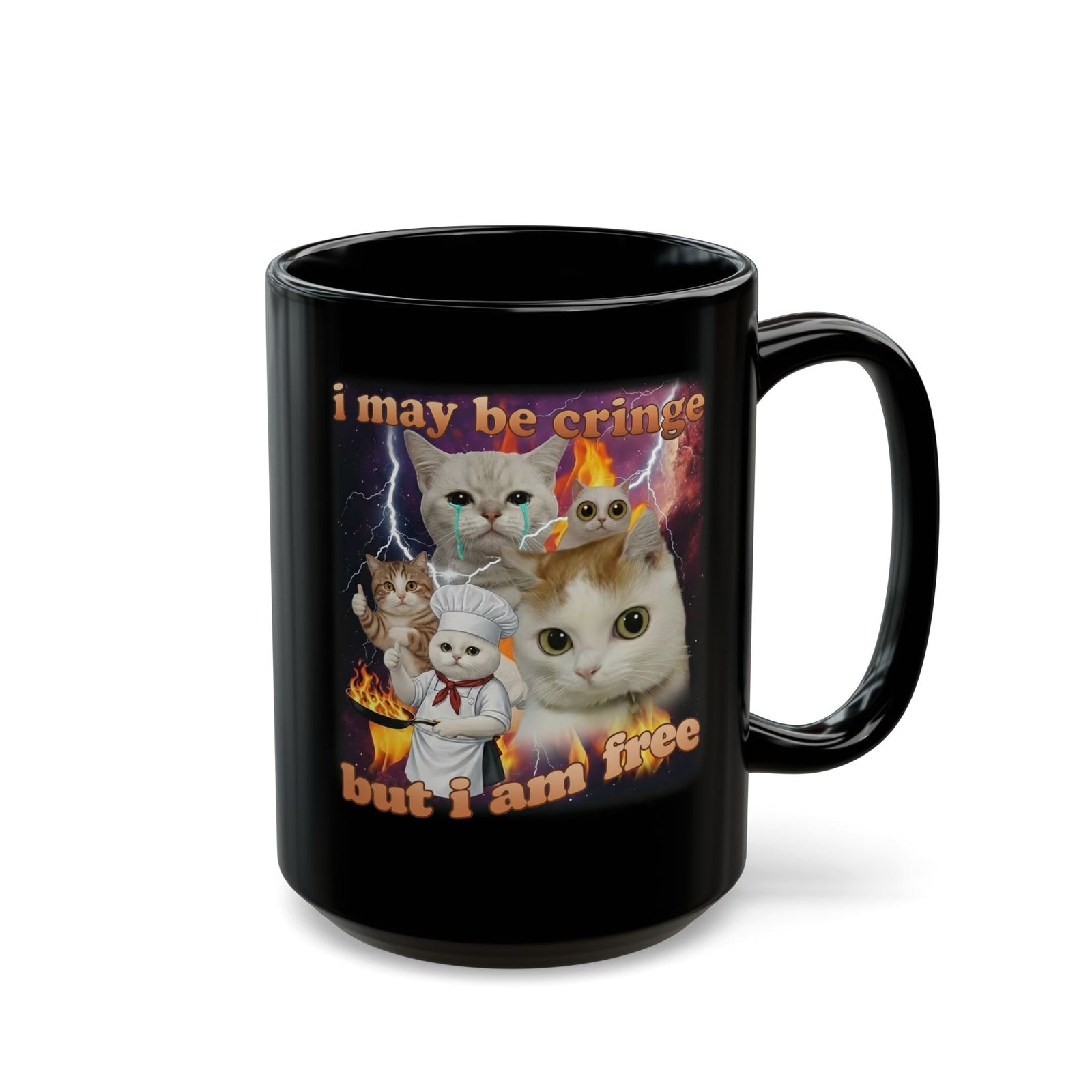 "I May Be Cringe But I Am Free" Black Mug — Funny Self-Expression Mug