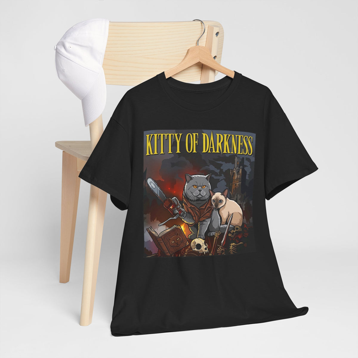 Kitty of Darkness Graphic Tee — Gothic Cat Horror Band Shirt