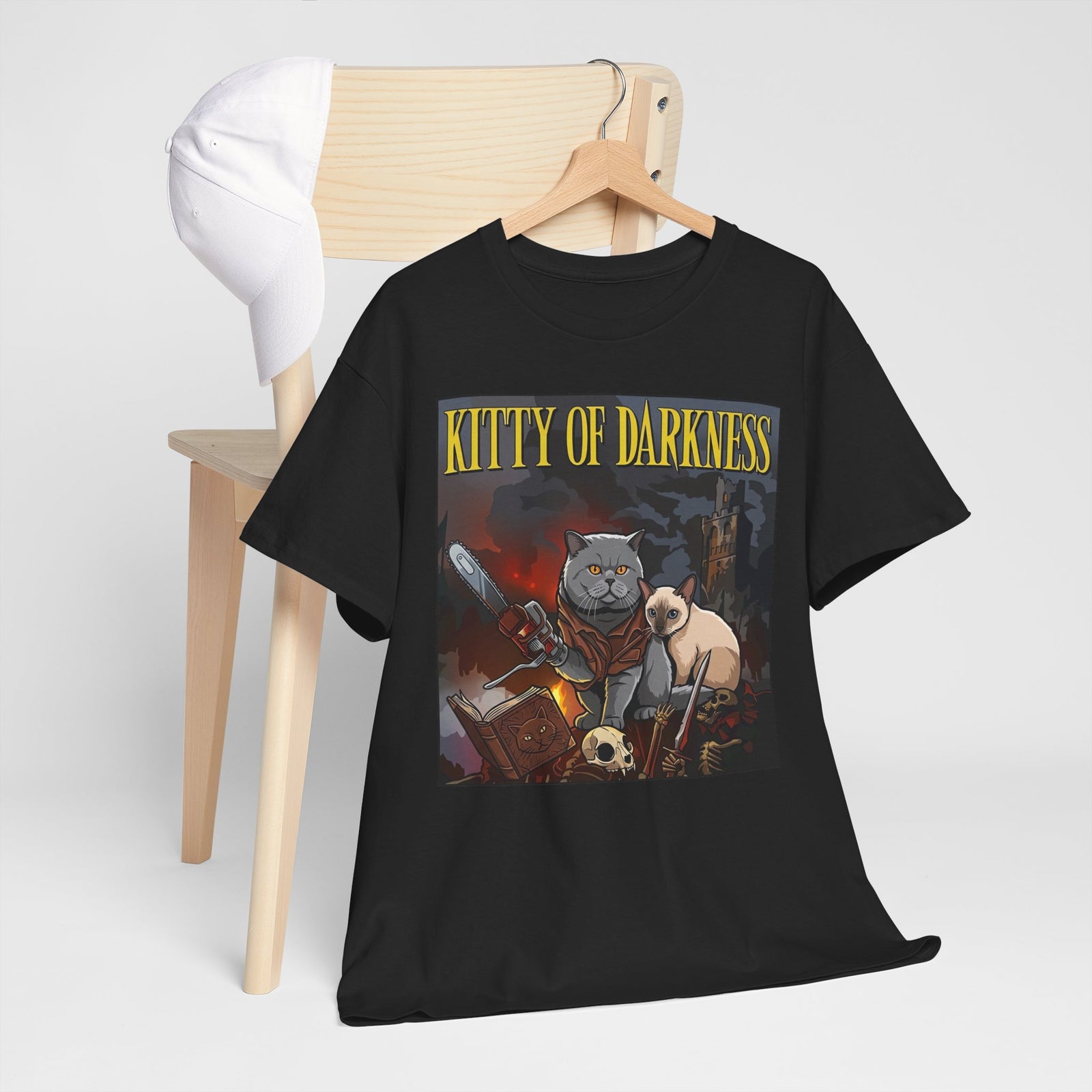 Kitty of Darkness Graphic Tee — Gothic Cat Horror Band Shirt