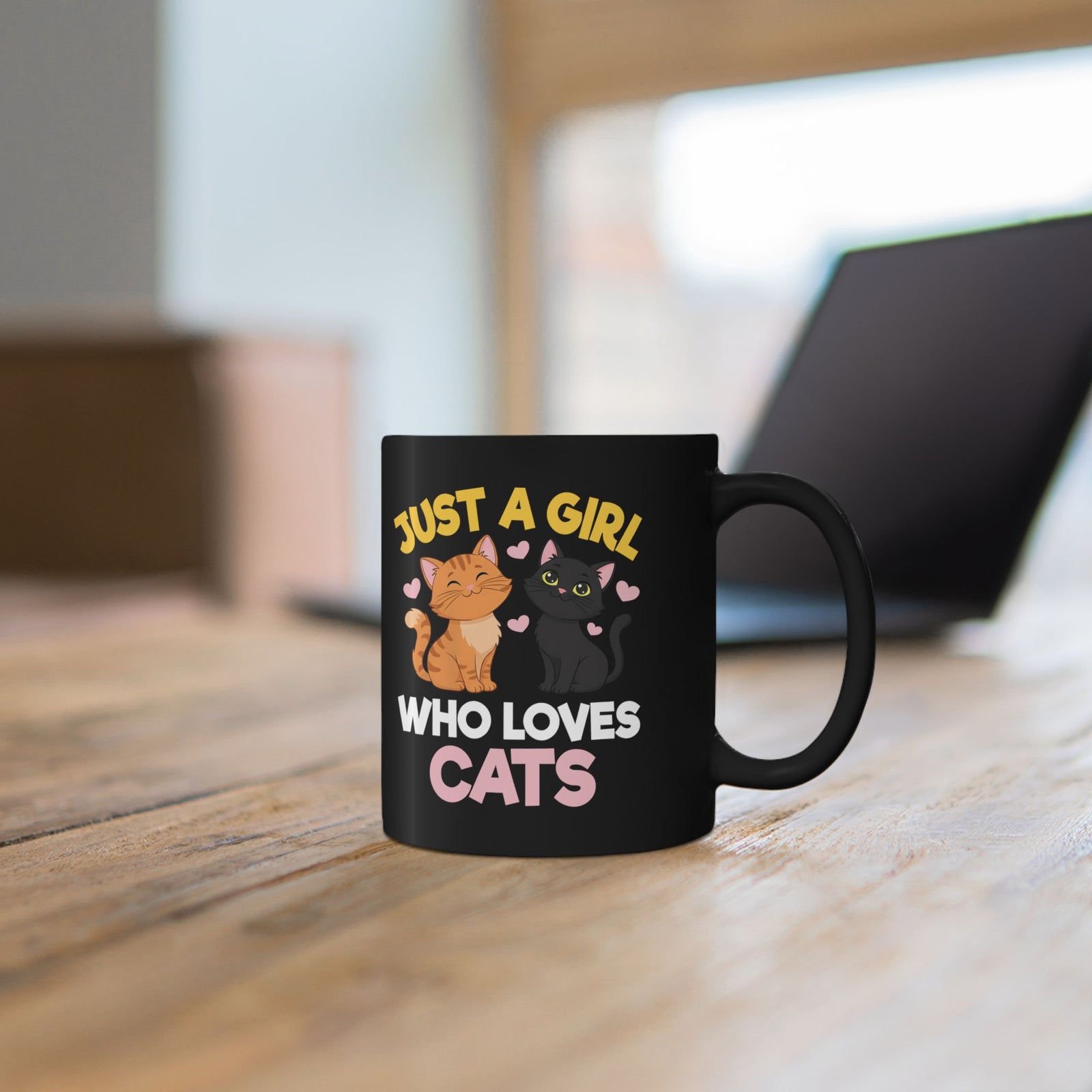 Just a Girl Who Loves Cats Black Mug — Cute Cat Lover Mug