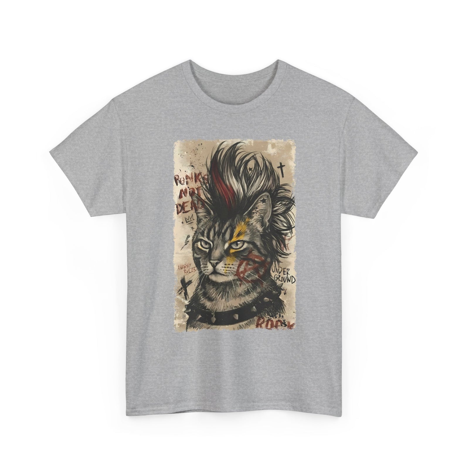 Punks Not Dead Cat T-Shirt — Edgy Mohawk Anarchy Feline Graphic