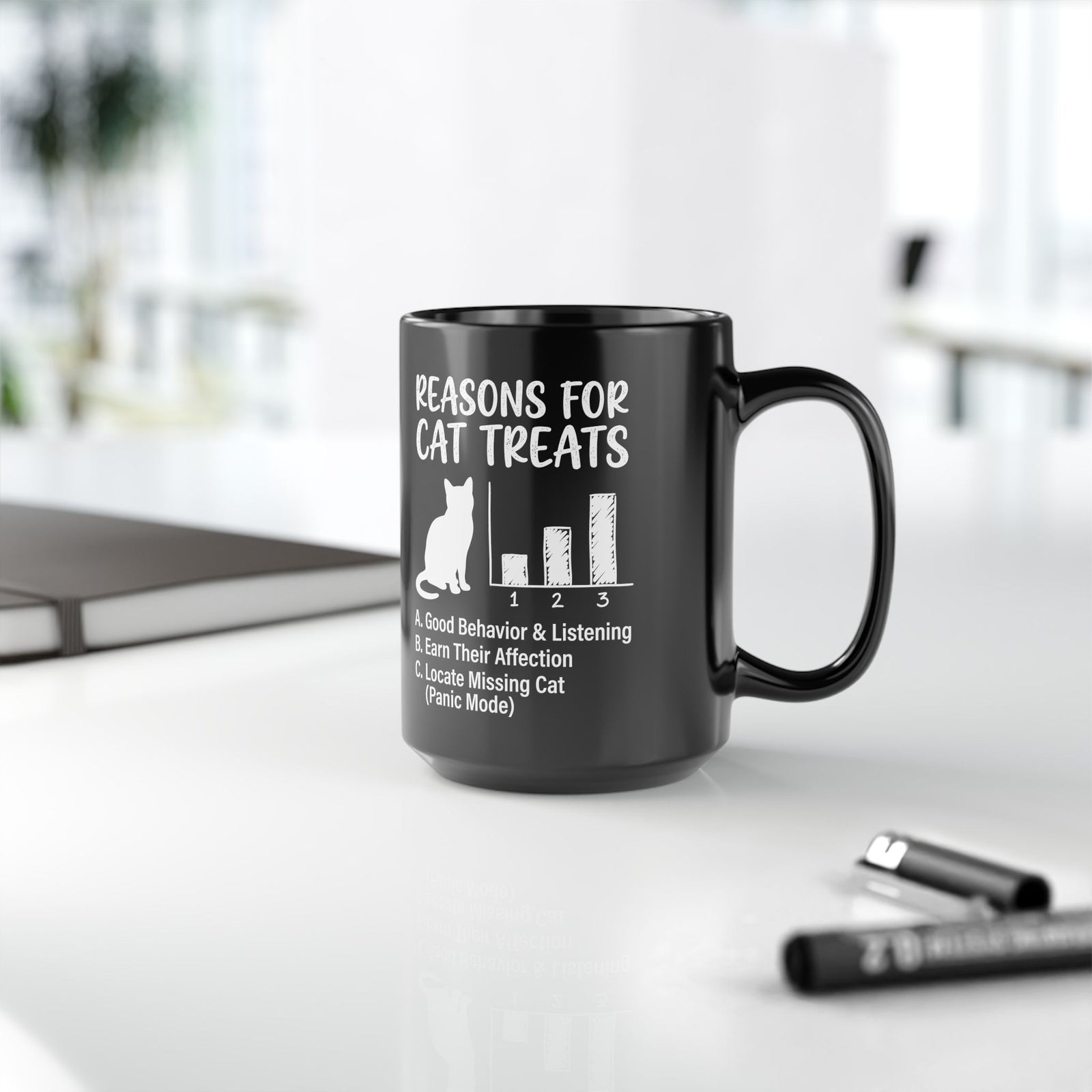 Reasons For Cat Treats Black Mug — Cute Cat Lover Mug