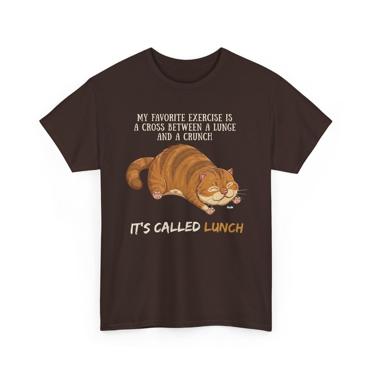 Funny Workout Cat T-Shirt — "Lunge Crunch Lunch"
