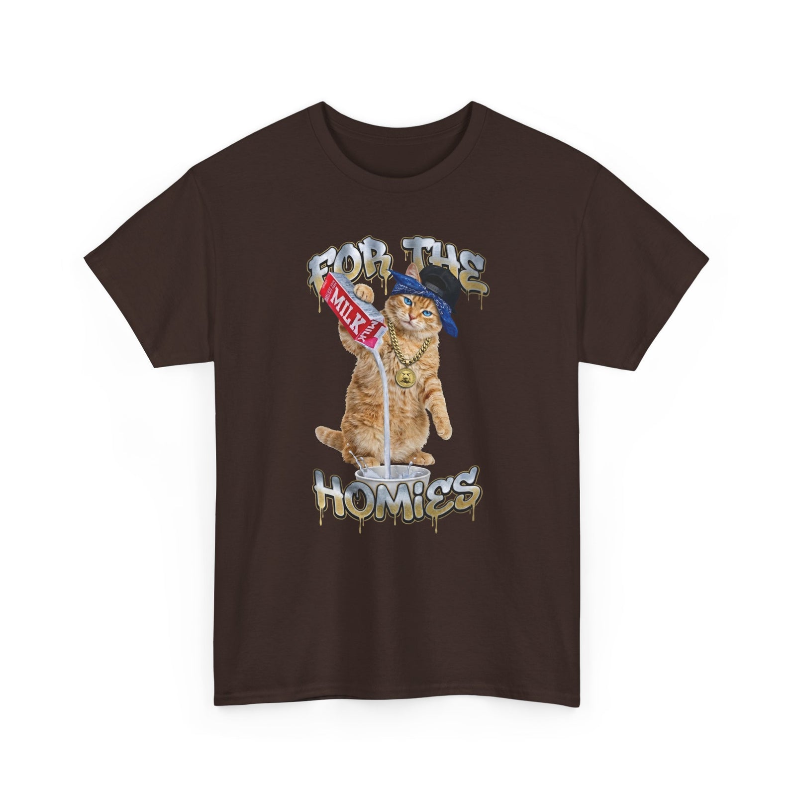 For The Homies Cat T-Shirt Funny Gangster Cat Graphic Tee, Milk Pouring Cat Shirt, Street Style Cat Lover Gift, Unisex Cotton T-Shirt