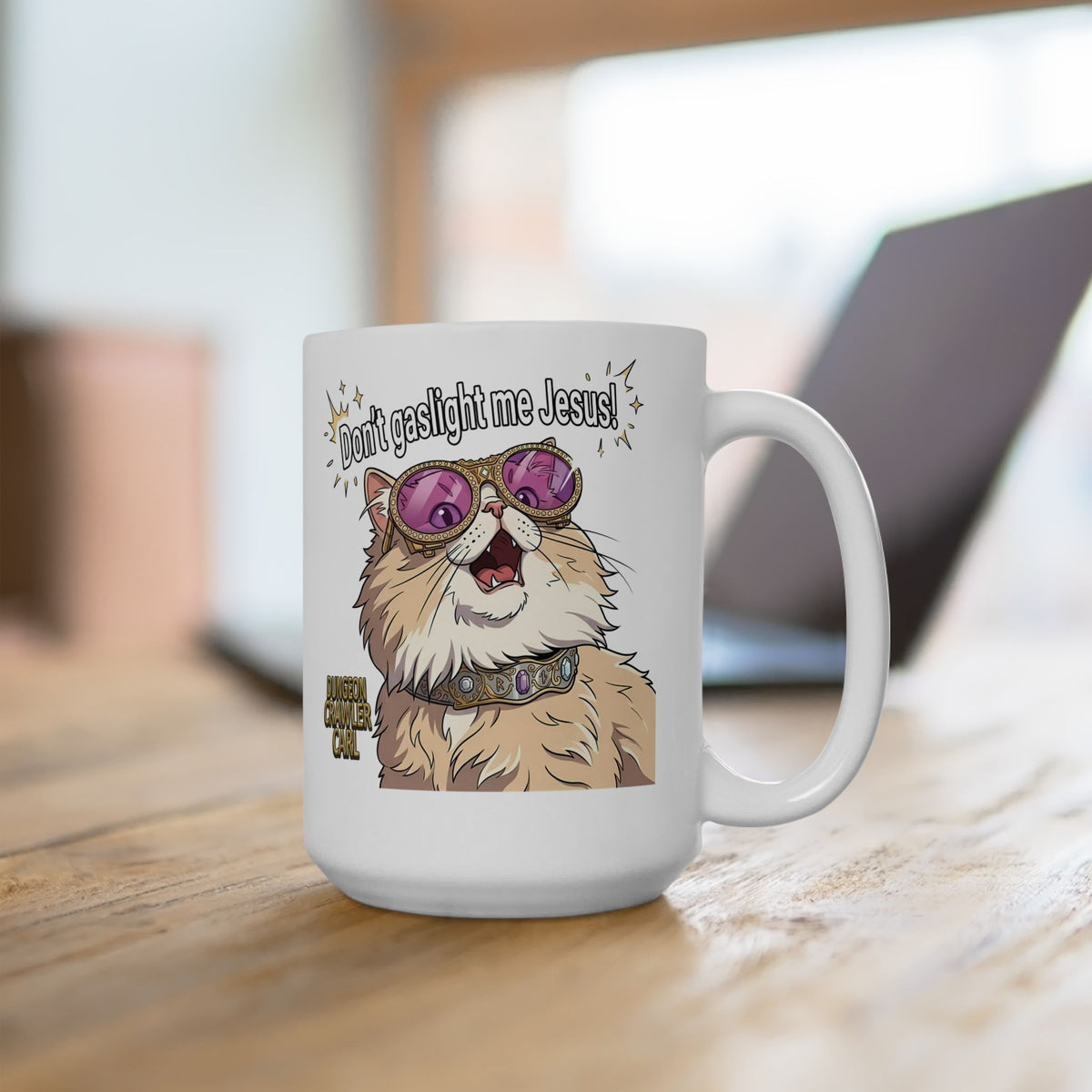 Don't Gaslight Me Jesus — Funny Cat Dungeon Crawler Mug