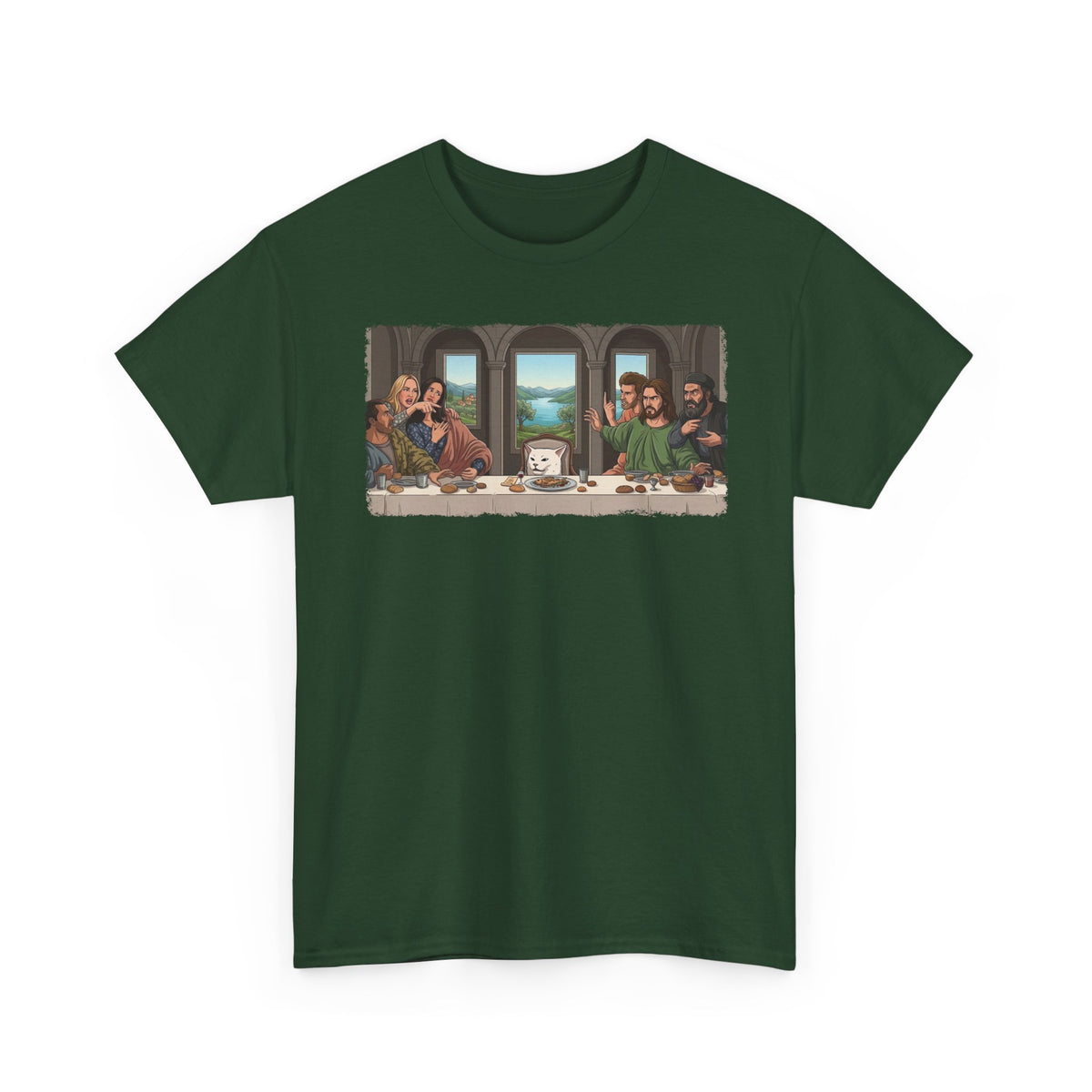Last Supper x Woman Yelling at Cat Tee — Funny Religious Art Mashup T-Shirt