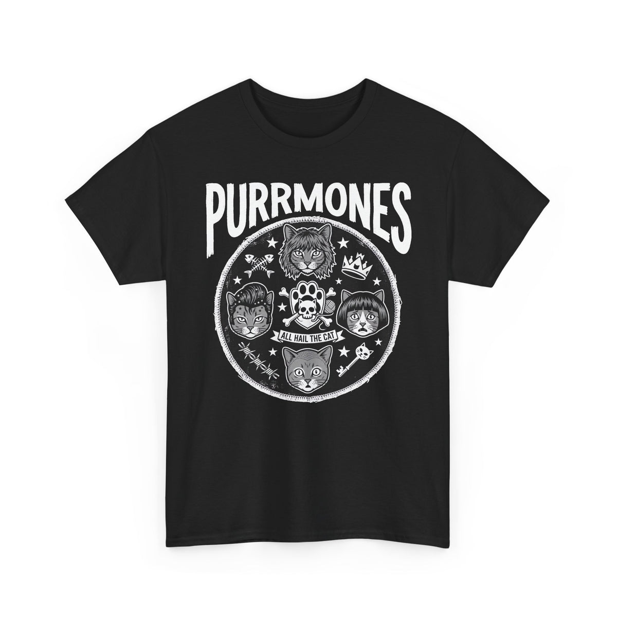 Purrmones Band Tee — Vintage Rock Cat Skull Graphic T-Shirt