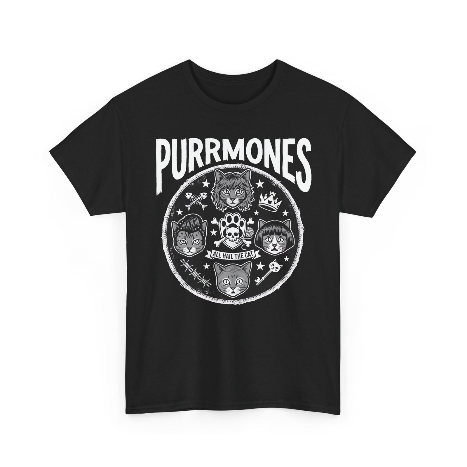 Purrmones Band Tee — Vintage Rock Cat Skull Graphic T-Shirt