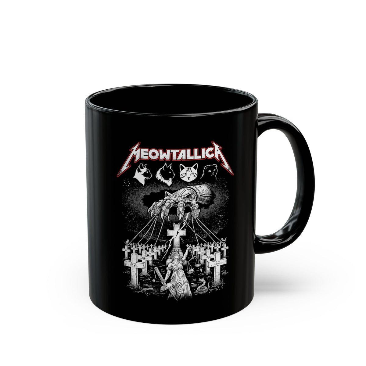Meowtallica Graphic Mug — Metal Cat Band Black Mug