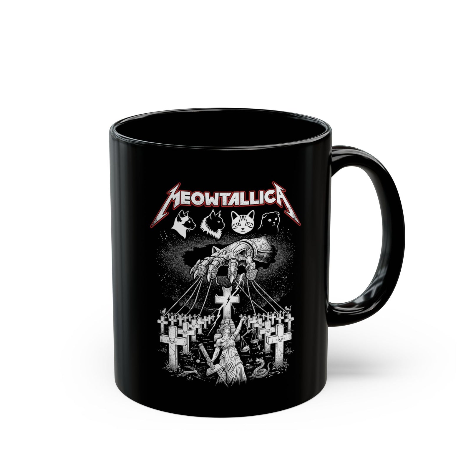 Meowtallica Graphic Mug — Metal Cat Band Black Mug