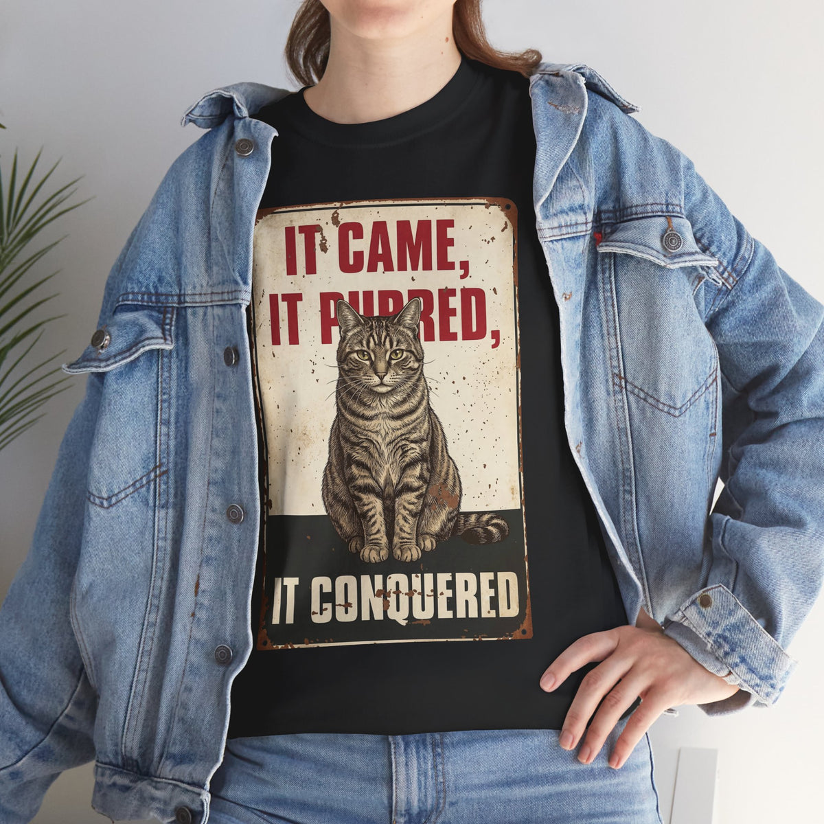 Cat T-Shirt 'It Came, It Purred, It Conquered' Vintage Cat Graphic Tee