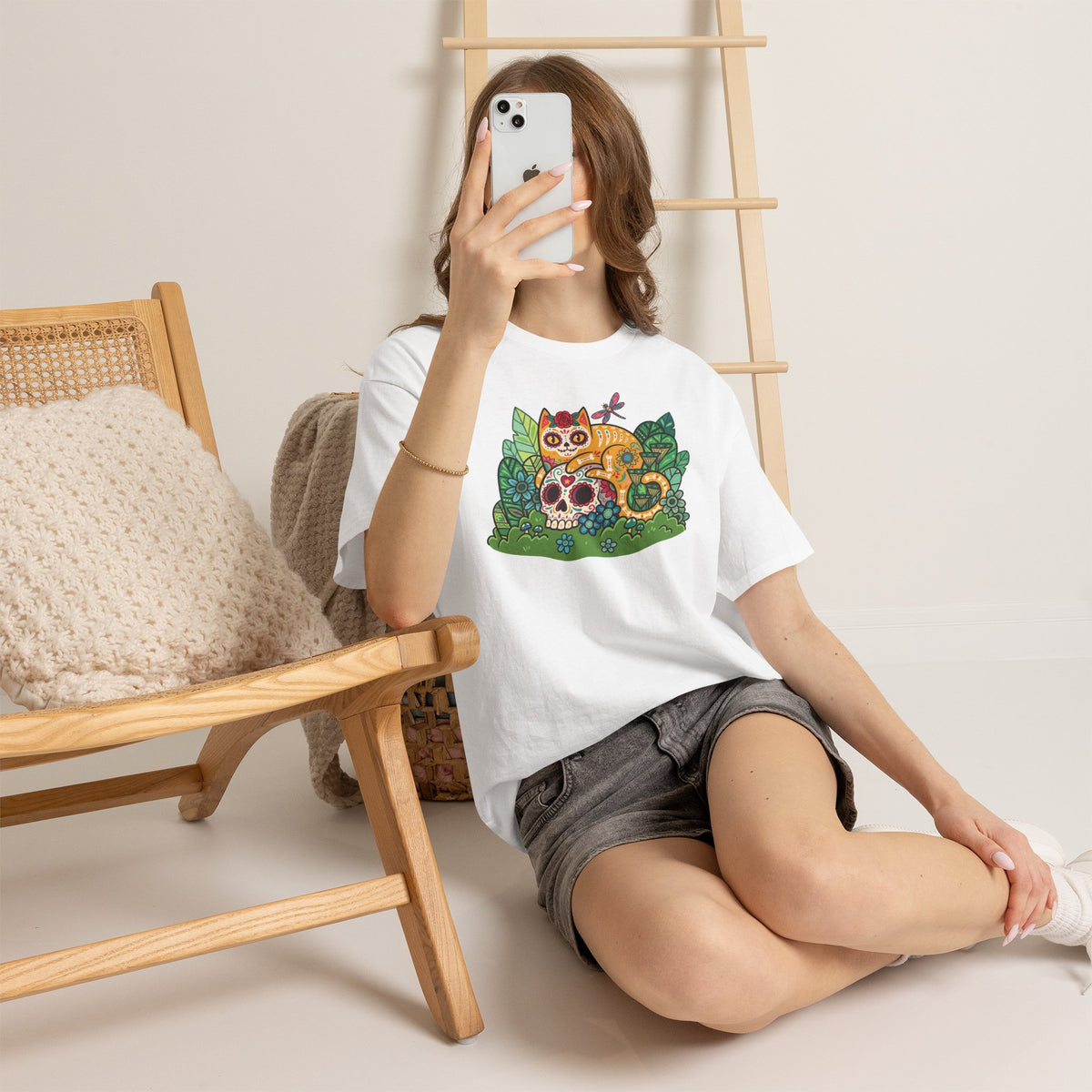 Sugar Skull Cat T-Shirt — Day of the Dead Calavera Feline Tee