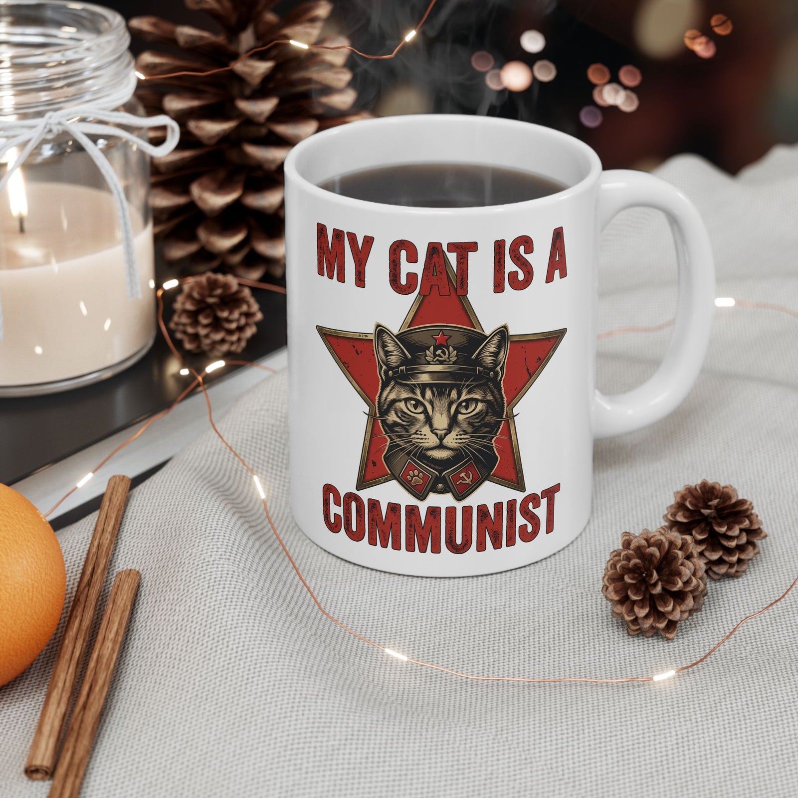 Communist Cat Ceramic Mug — "My Cat Is A Communist Cat" Funny Political Cat Mug