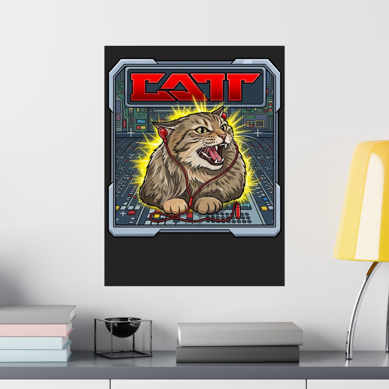 80s Hair Metal Cat Poster — Vintage Rock Cat Graphic Poster