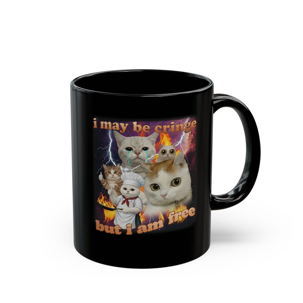 "I May Be Cringe But I Am Free" Black Mug — Funny Self-Expression Mug