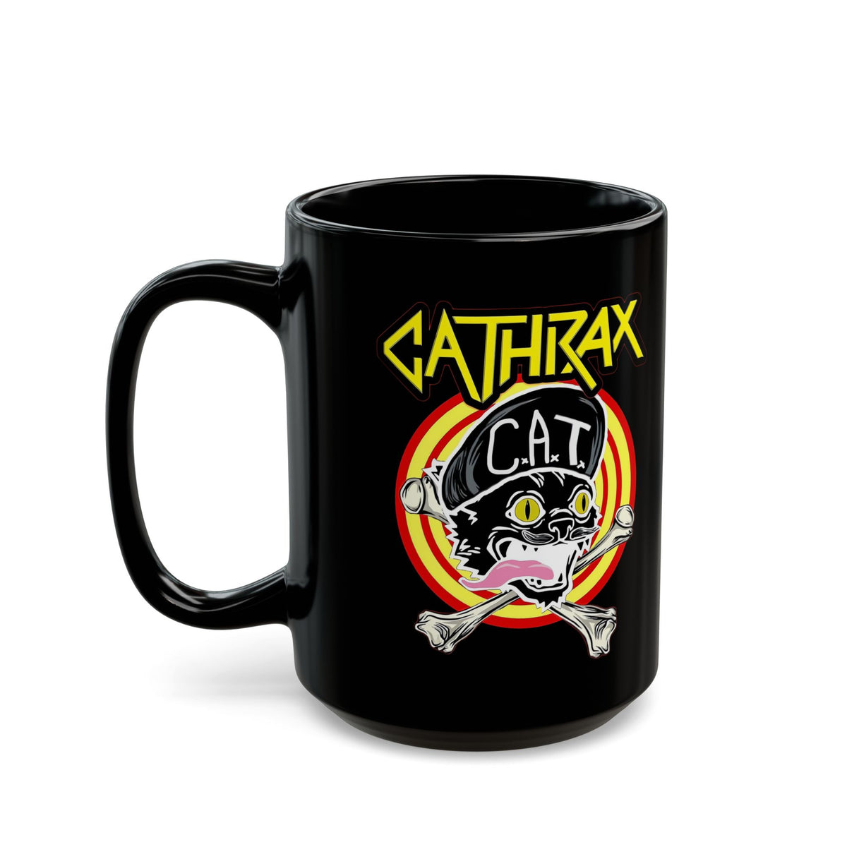 Cathrax Parody Cat Black Mug — Heavy Metal Band Cat Graphic Mug