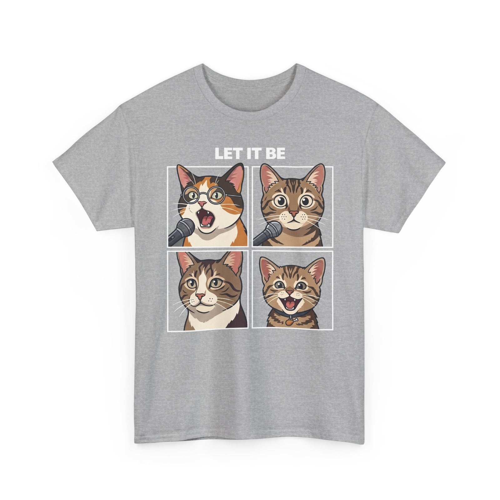 Let It Be Cat Tee — Vintage Four-Panel Cat Faces Graphic T-Shirt