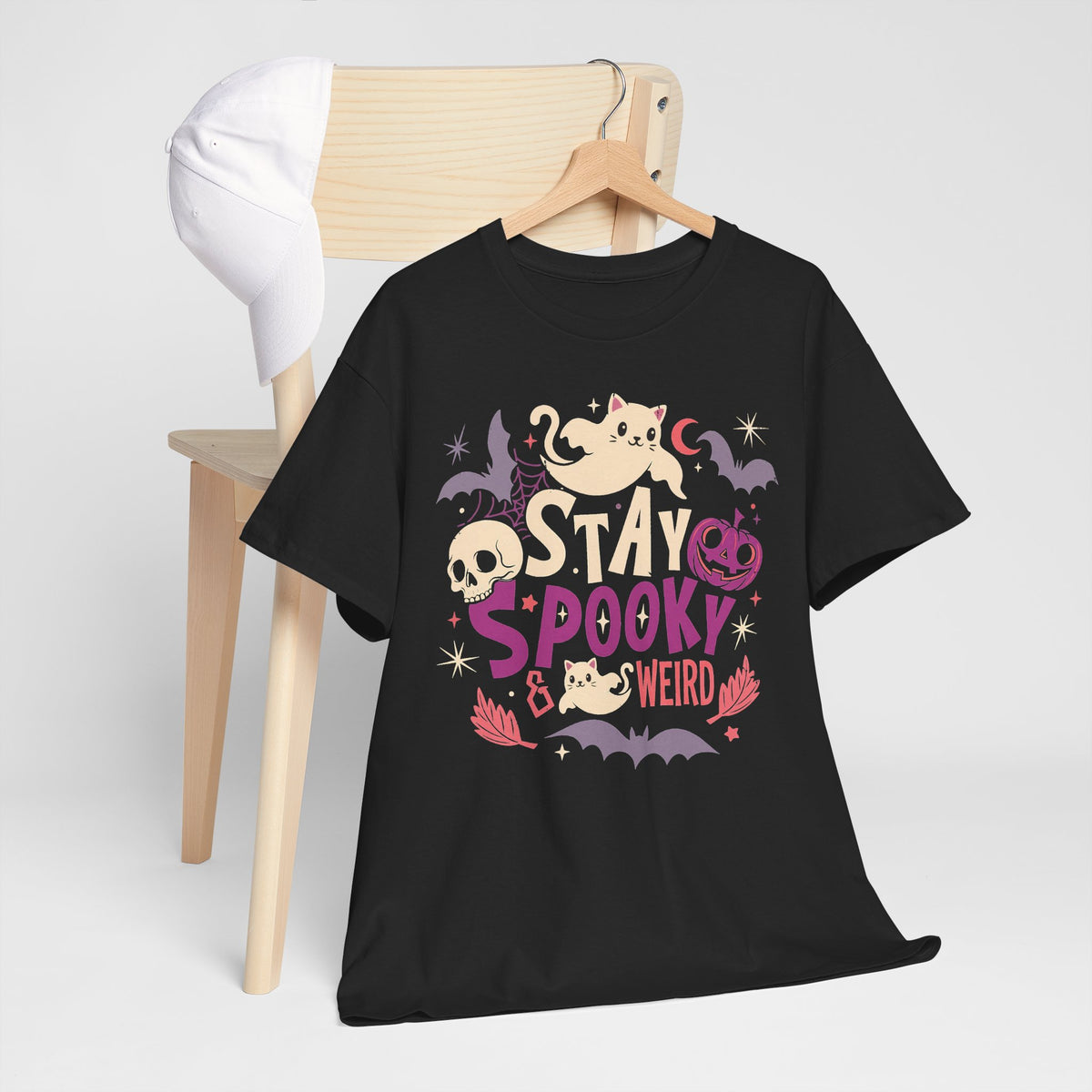 Stay Spooky & Weird Ghost Cat Shirt — Cute Pastel Goth Halloween T-Shirt