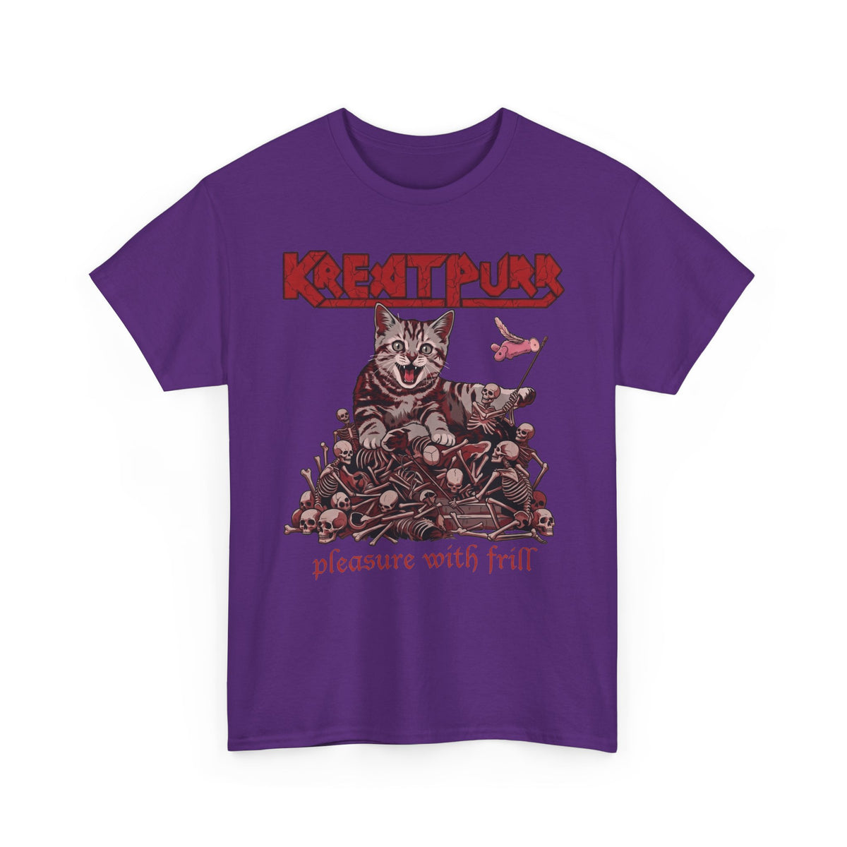 Metal Band Cat Tee — "Krentipurr: Pleasure With Frill" Graphic T-Shirt