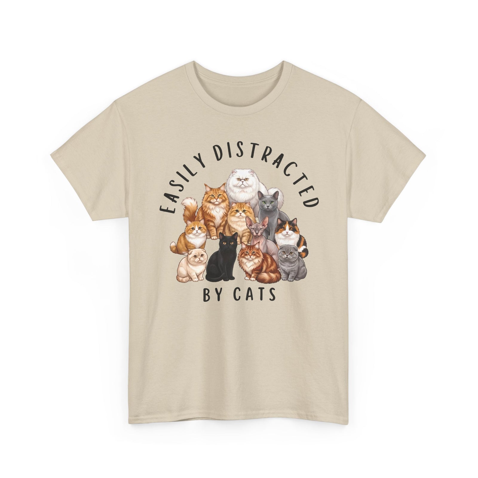 Easily Distracted By Cats T-Shirt — Funny Multi-Breed Cat Lover Tee