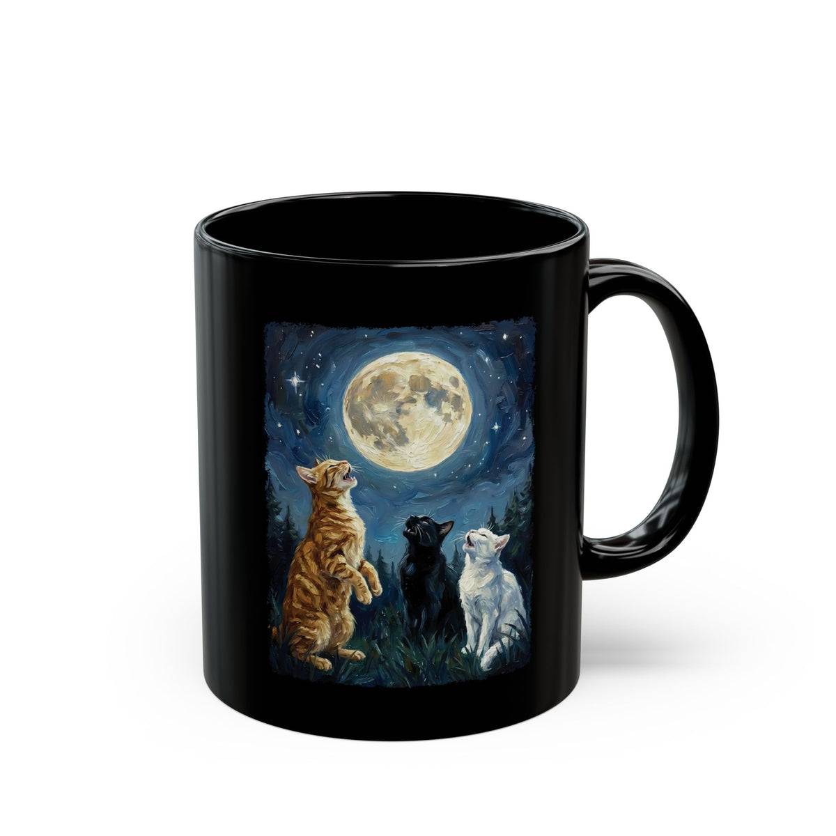 Cats Howling at the Moon Black Mug
