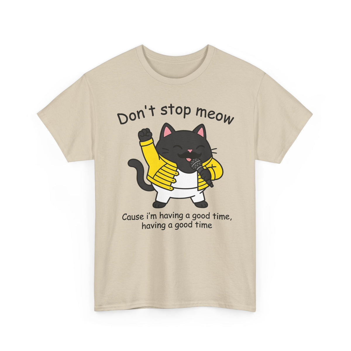 Cat T‑Shirt — "Don't Stop Meow" Cute Black Cat Singing Graphic Tee