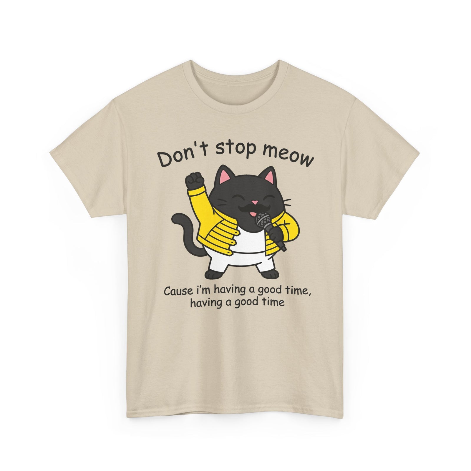 Cat T‑Shirt — "Don't Stop Meow" Cute Black Cat Singing Graphic Tee