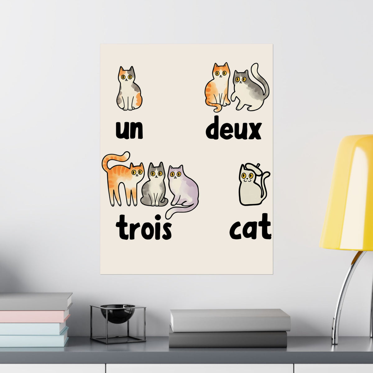 Un Deux Trois Cat Poster — Cute French Cat Graphic Poster